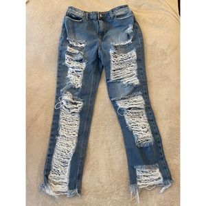 Fashion Nova Cello Mid Rise Destroyed Raw Hem Jean